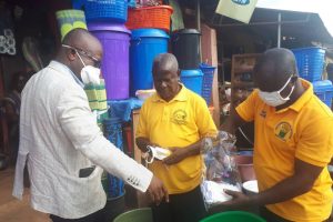 DCE distributes face masks and hand sanitizers.