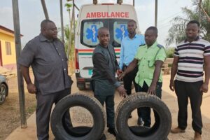 THE AMANSIE CENTRAL DISTRICT ASSEMBLY DONATED TYRES TO THE NATIONAL AMBULANCE SERVICE ON THE 26TH FEBRUARY, 2024.